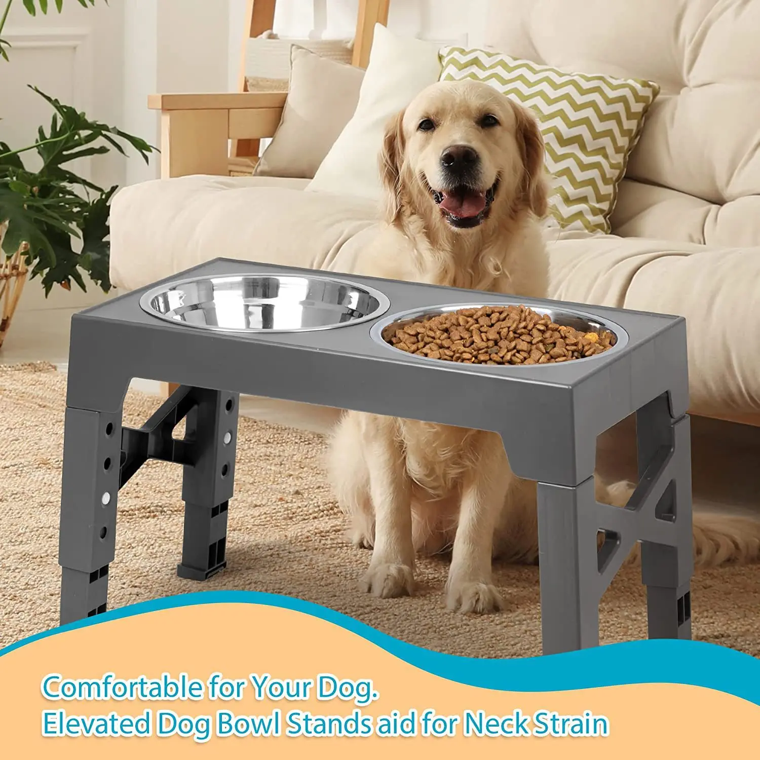 Factory Custom Elevated Dog Slow Feeder Double Bowls Raised Stand 4