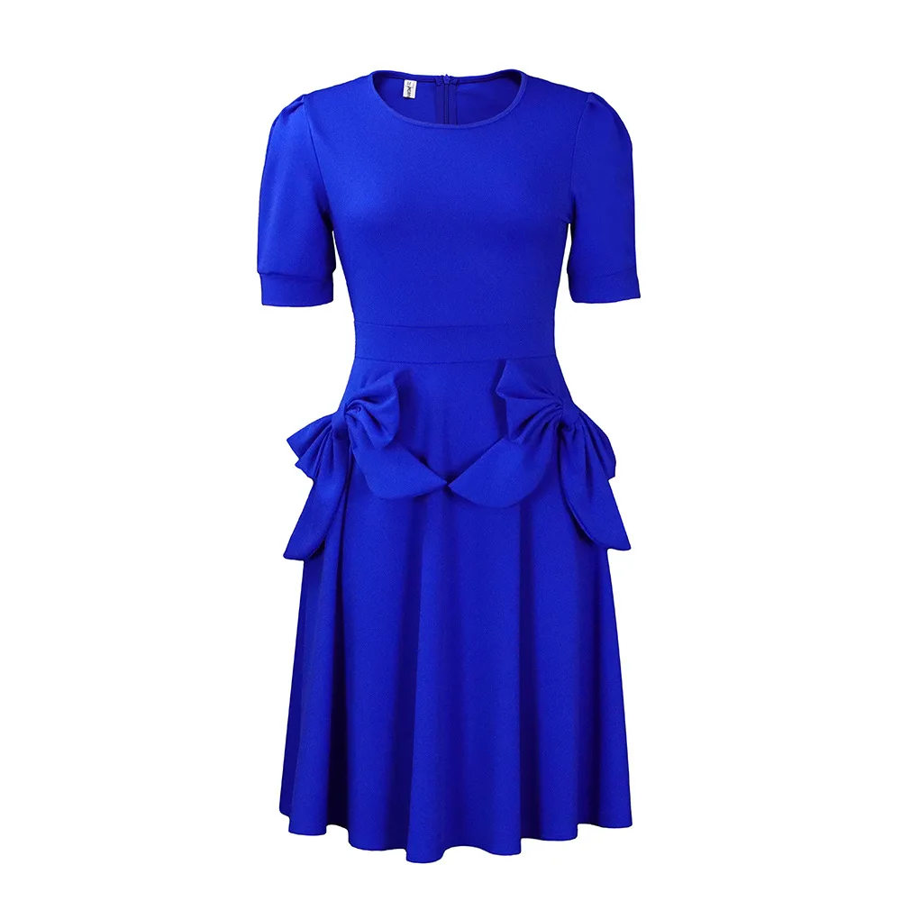 2023 African Large Women's Summer New Fashion Style Elegant Solid Short  Sleeve Casual Fashion Dress