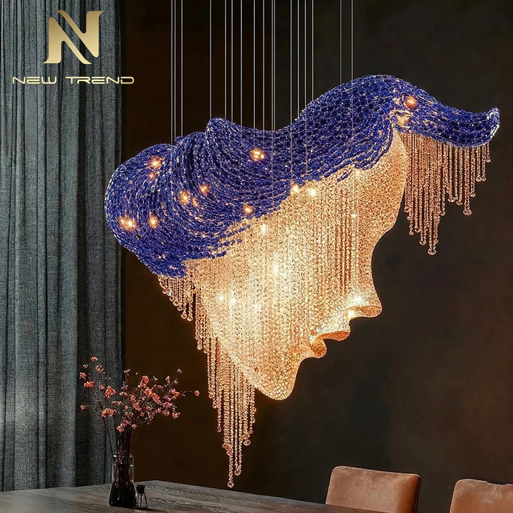 CPL-474 Contemporary Abstract Face Sculpture Chandelier – Custom Crystal Art Installation for Hotel Lobby & Showroom