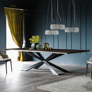 Dining Room Table Metal Frame Solid Wood Long Dining Table High Quality Modern Customized Home Furniture Pine Coffee Table