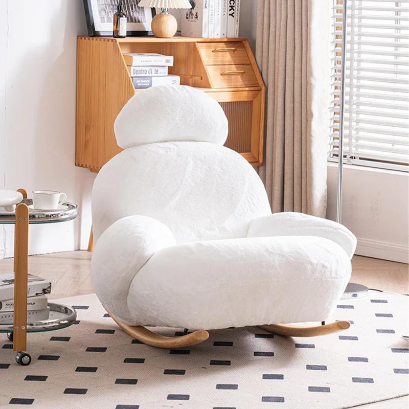 INS Popular Leisure  Human Shape Fabric  White Fur Fabric Swing Lounge Chair Rocking Chair Single Chair