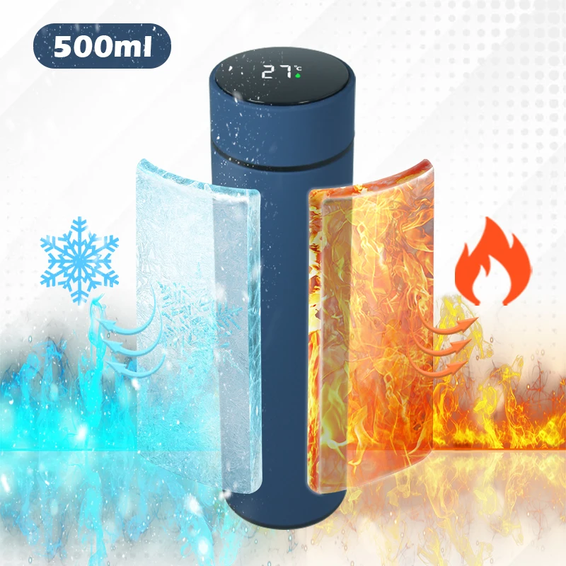Factory in Stock 17oz LED Temperature Display Thermal Vacuum Flask Matte Rubber Paint Stainless Steel 500ml Smart Water Bottle