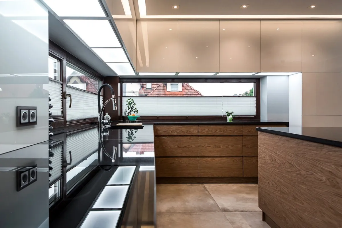 America Cherry Wood Veener High Gloss Matte Black Wood Kitchen Cabinet