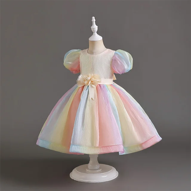 New design Flower Girl Dress High quality Gauze puffed sleeve kids dresses for girls Banquet Girls Party Gown