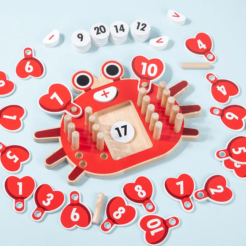 Crab Montessori Math Manipulatives Wooden Learning Number and Counting Games Board Teaching Aids Educational Toys for Kids