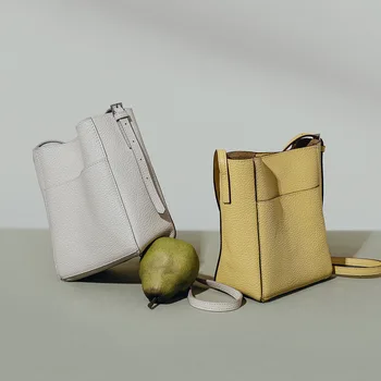 Korea Bucket Bags 2024 Spring Trending Cowhide Leather One Shoulder Bucket Bags for Women