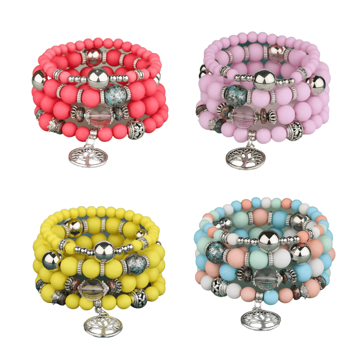 Wholesale Color Bling Chain Stackable Bracelets With Charms Tree Of Life Beaded Charm Jewelry