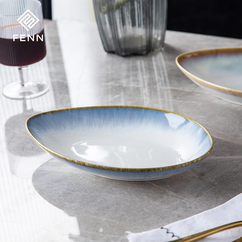 FENN High quality creative glazed ceramic hotel restaurant plate set irregular shape nordic stoneware plate