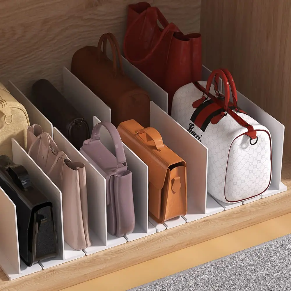 Clear Adjustable Plastic Shelf Divider Pushers System Organizer For