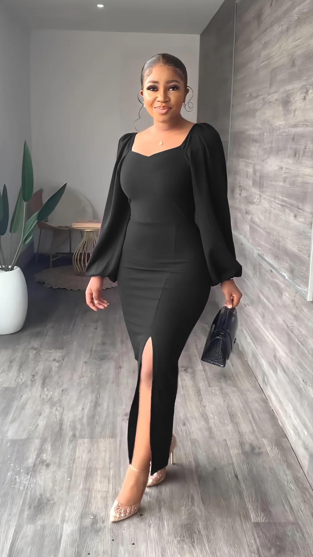 Elegant Flowy Dress Hot Sale S M L Casual Long Puff Sleeve Floral Print  A-Line Dress New Fashion Womens Summer Midi Dress