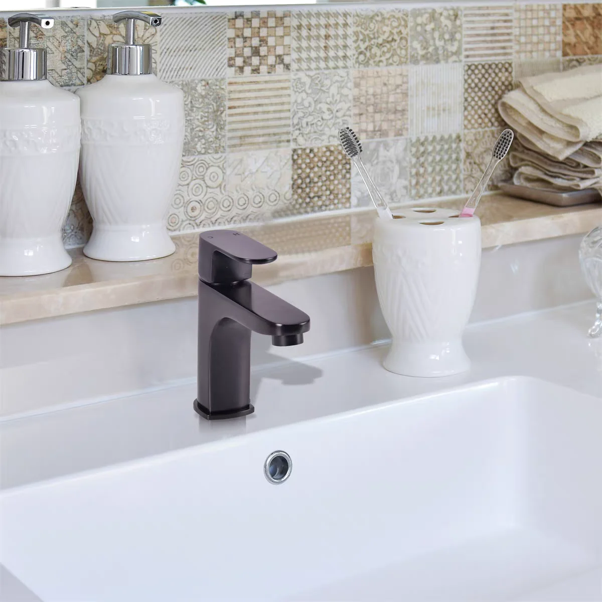 Modern Round Brass Basin Faucet - Black  factory