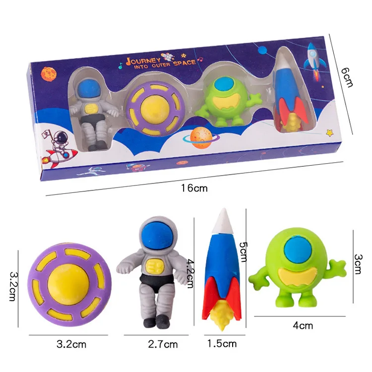 School Children Cute Creative Rocket Shape Cartoon Rubber Erasers For 