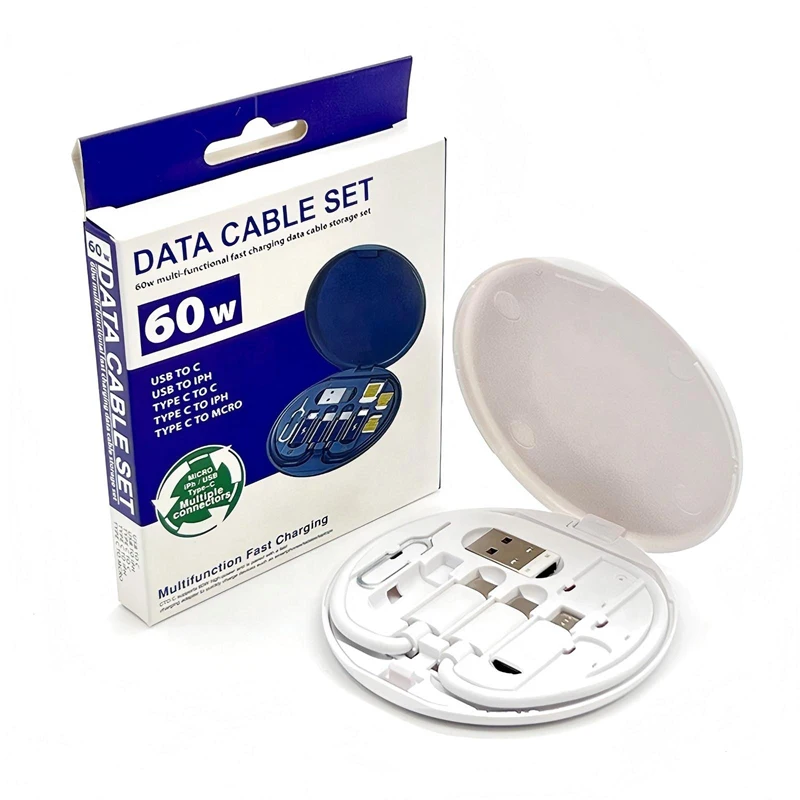 New Portable Multifunctional Mini 60Watt Cable Kit Set Storage Box 60W Quick Charge 6 in 1 Usb Charging Type C Data Cable Set