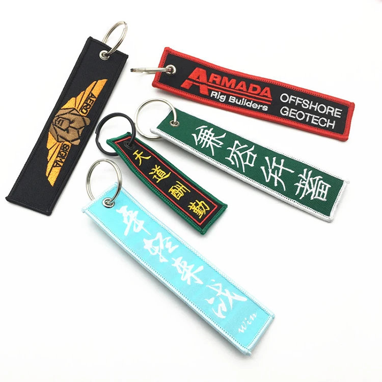Factory Price Custom Brand Machine Embroidery Woven Fabric Key Tag Keychain For Promotion Buy