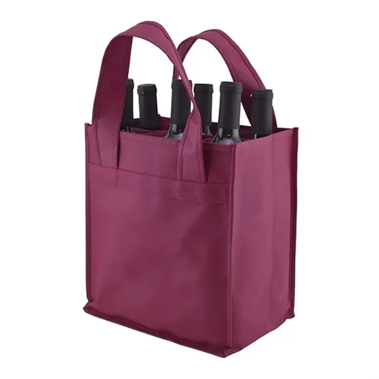 Wholesale Bulk Custom Printed Eco-friendly 100% Recycled Non Woven Fabric Durable Shopping Packaging 6-Bottle Wine Tote Letter