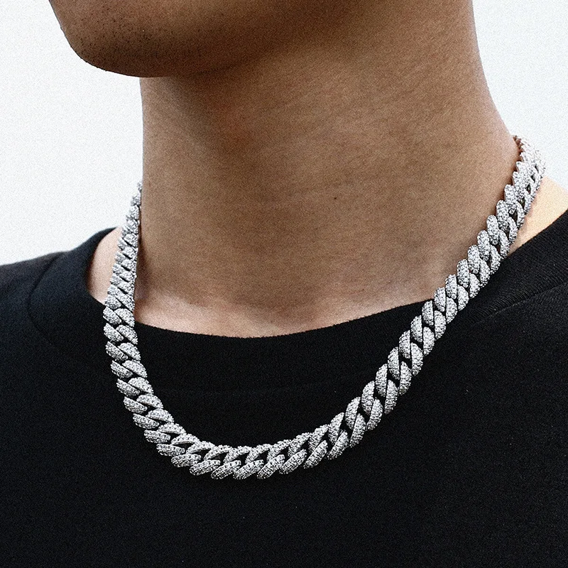 Mens Choker Necklace 18 Inch x 18MM Wide Cuban Link Silver Tone Chunky  Bling Iced Hip Hop Chain 