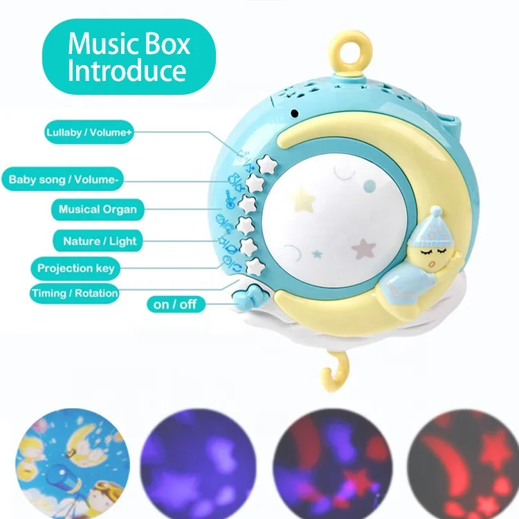 Подвесной вращающийся Прорезыватель для зубов, погремушка и музыкальная шкатулка с дистанционным управлением, детская музыкальная Мобильная игрушка для новорожденных от 0 до 24 месяцев