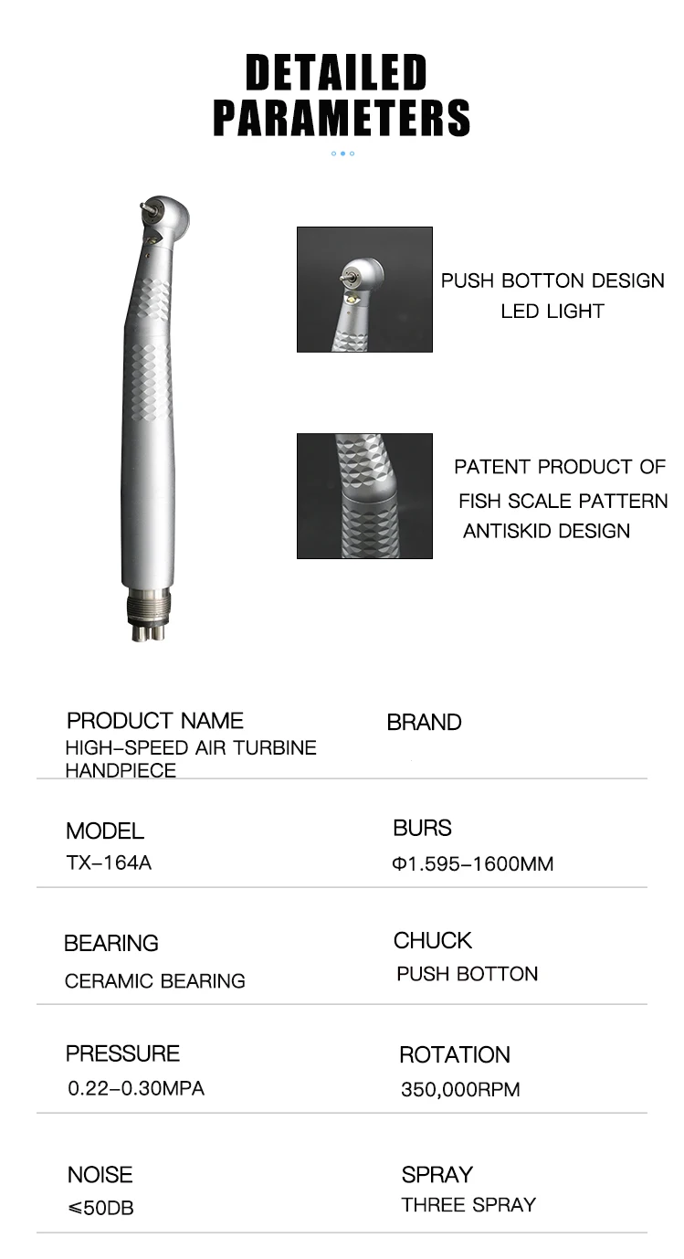 TOSI E-generator LED Handpiece 3 Water Spray Push Botton 164 seriers Dental High Speed Handpiece 2/4 Holes