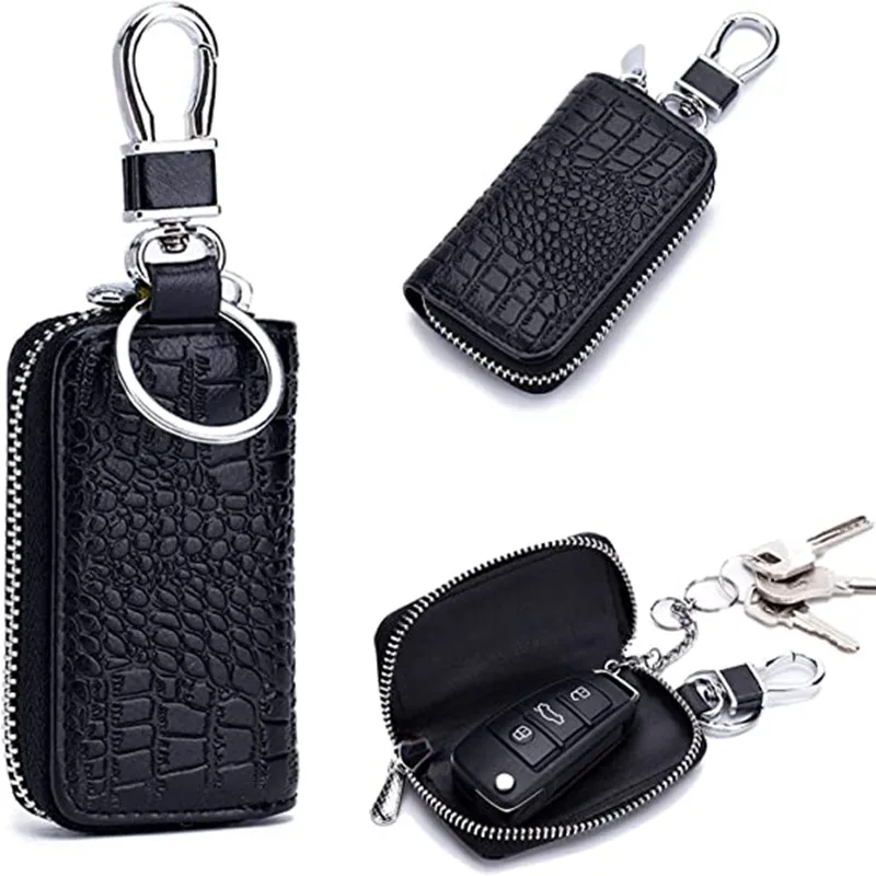 Universal Car Key Fob Cover – PU Leather Case With Double Zipper & Clear Window