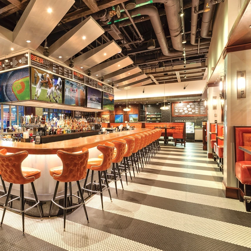 UPTOP One Stop Design Restaurant Booth Seating Orange Leather Corner Booth for Restaurant