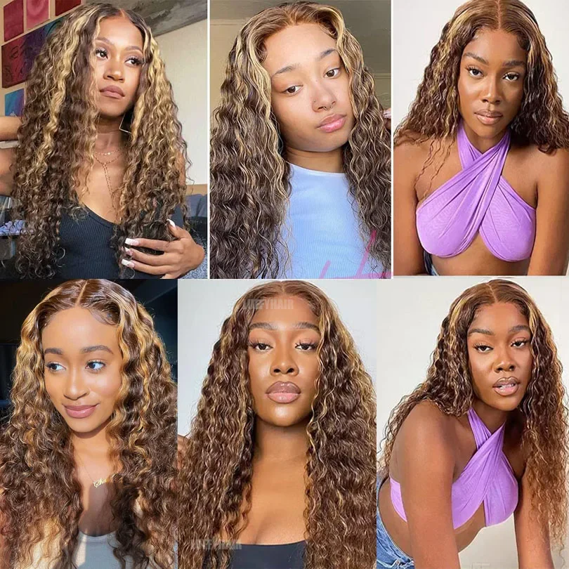 Ombre Deep Wave Äkta Hår, Bulk, 3 Buntar, Tvåfärgat Brunt, Honungsblondt, För Flätor, Brasilianskt Slinghår_voghion.com