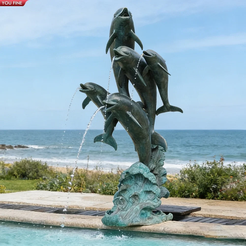 Cast Modern Bronze Metal Marine Animal Dolphin Sculpture Coffee Table