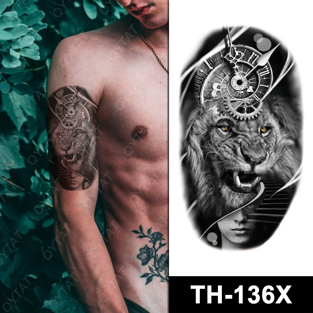 1sheet Lion & Moon Pattern Tattoo Sticker | Geometric lion tattoo, Lion  head tattoos, Lion art tattoo