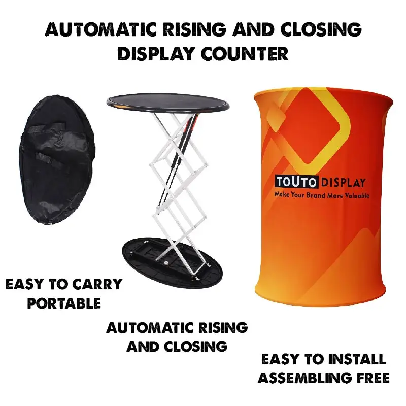 Custom Portable Pop up Trade Show Display Podium with LED Light Tension Fabric Aluminum Frame Carrying Bag