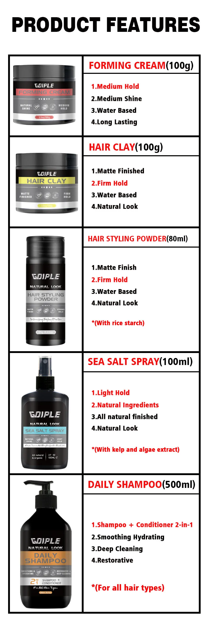 Men Hair Styling Cream Organic Matte Hair Paste Wax Clay Matte Pomade