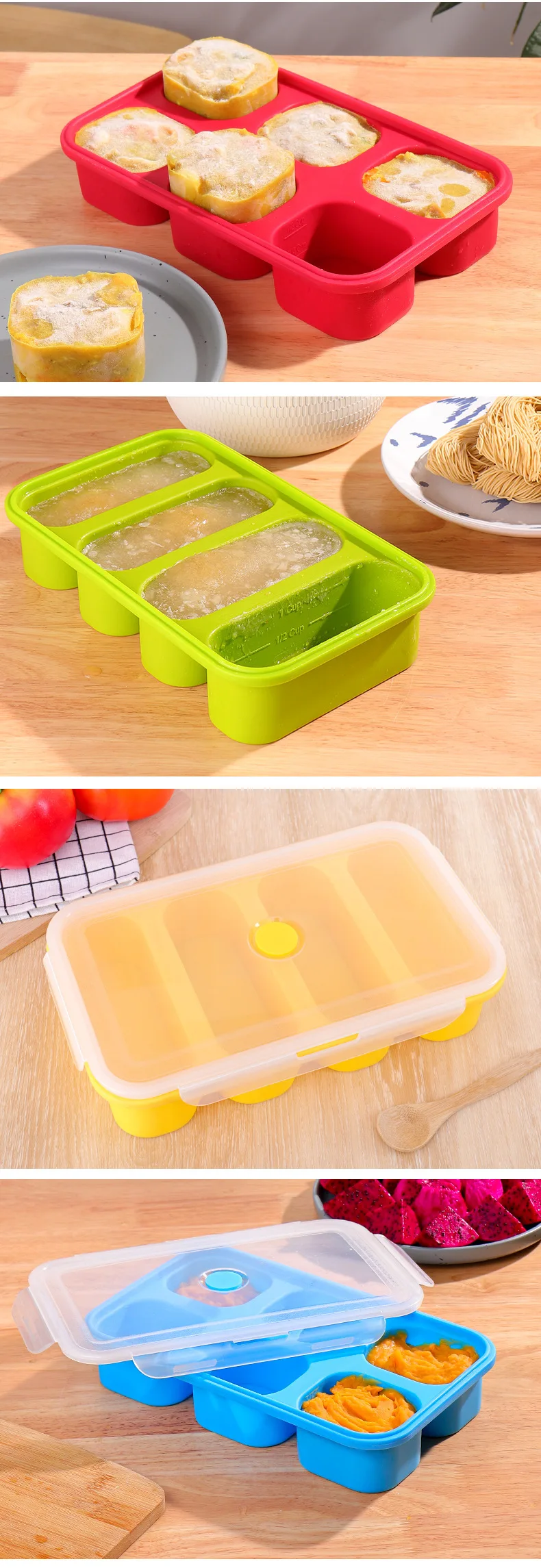 Classic Kitchen Baby Food Storage Box Silicone Compartment Fresh-Keeping Sustainable Rectangle Portable Multifunctional supplier