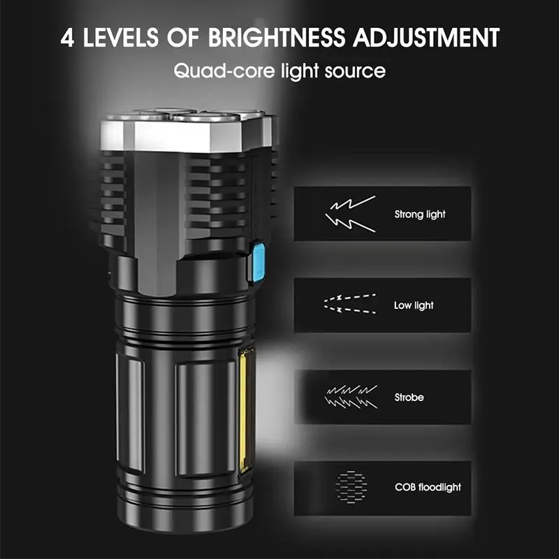 Super Bright 4 Core Rechargeable Multifunctional Waterproof Led Flashlight Cob Side Light Torch Searchlight Emergency Camping details