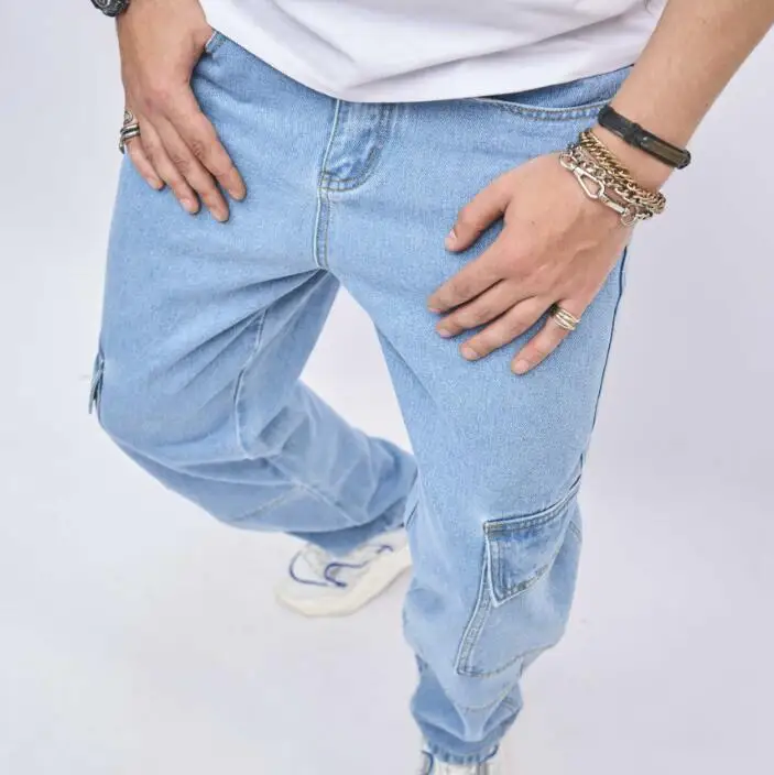 New arrivals hip hop jeans men's trend loose pants high street multi pocket wide leg pants