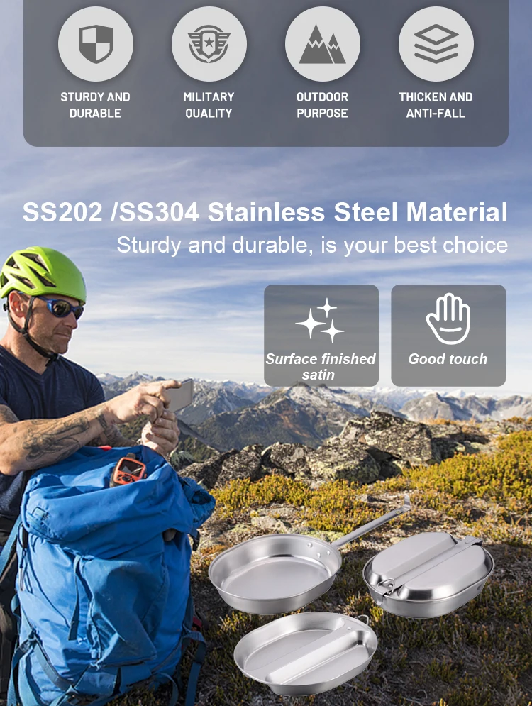 Factory Direct Sale Lightweight Camping Hunting Hiking Outdoor Camping Mess Tin 304Stainless Steel Lunch Box Hot With Lid manufacture