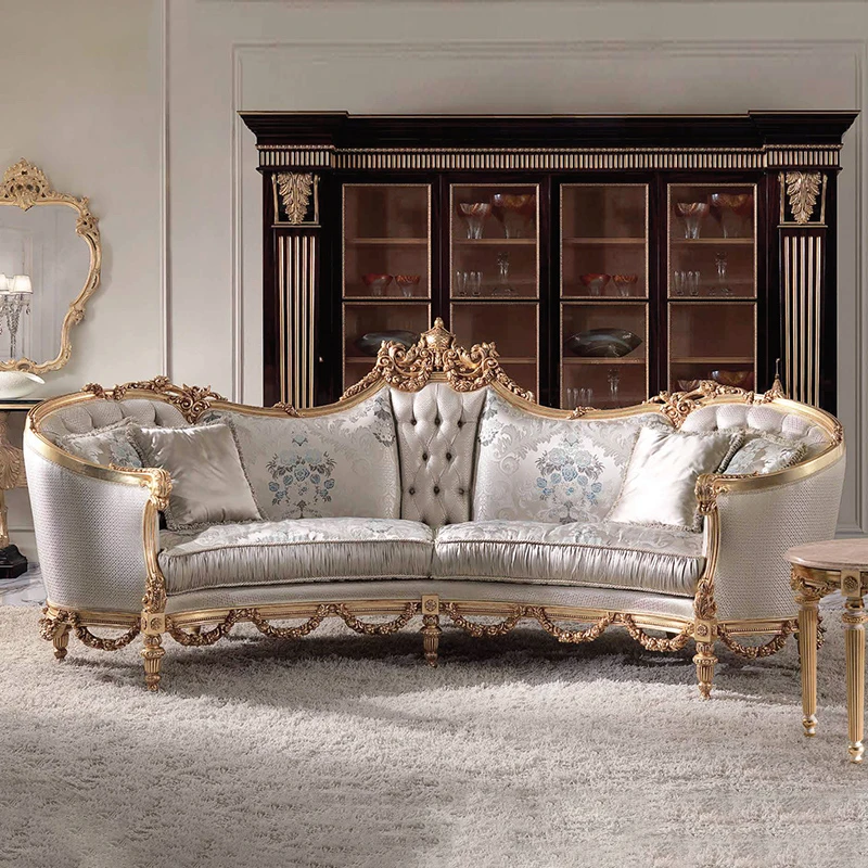 Luxury Classic  Living Room Furniture Couch Rococo Style Hand-made Carvings Sectional Sofa Set Furniture