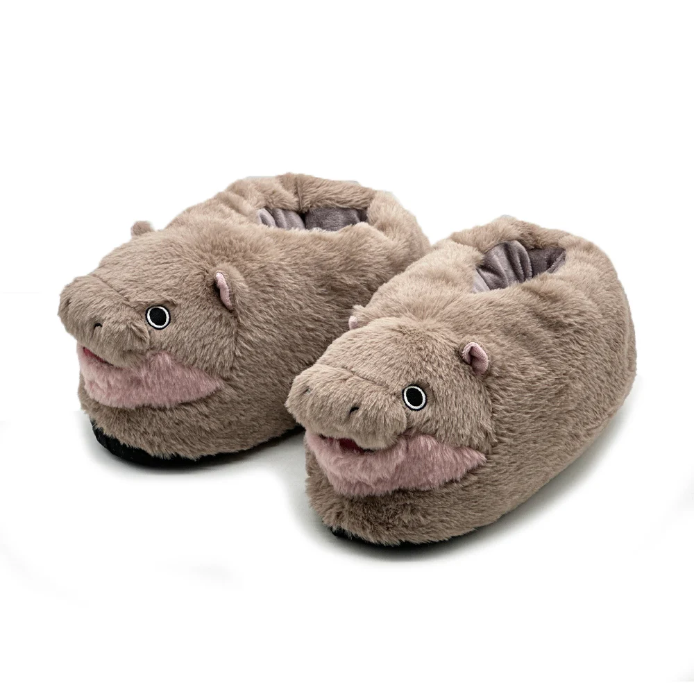 Celebridad enano hipopótamo simulación hipopótamo relleno divertido Animal  felpa zapatillas Moo Deng zapatos de invierno para hombre y mujer