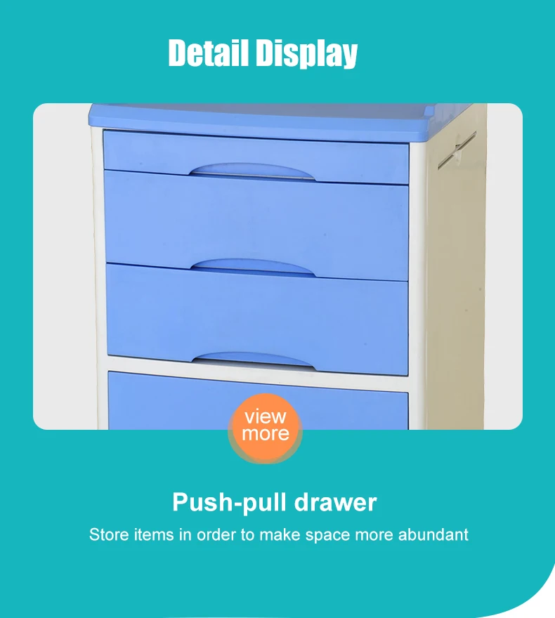 Movable Abs Hospital Medical Bedside Table Drawers With Casters