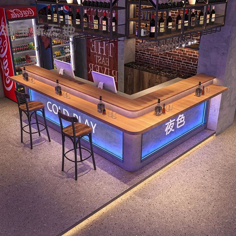 レジカウンター/バーカウンター 新デザインL型LEDバー受付デスクレトロレジバーカウンタージム受付