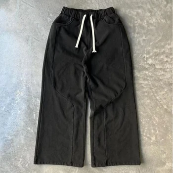 OEM Custom Oversized French Terry Cotton Flare Sweatpants Acid Wash Straight Wide Leg Baggy For Men