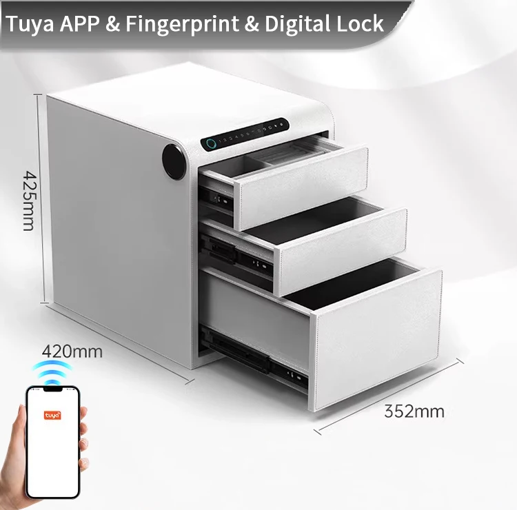 F2-3B CEQSAFE Smart 3 Layers Deluxe Leather Safe Household Fingerprint Digital Home Use Jewelry Security Drawer Safe Box