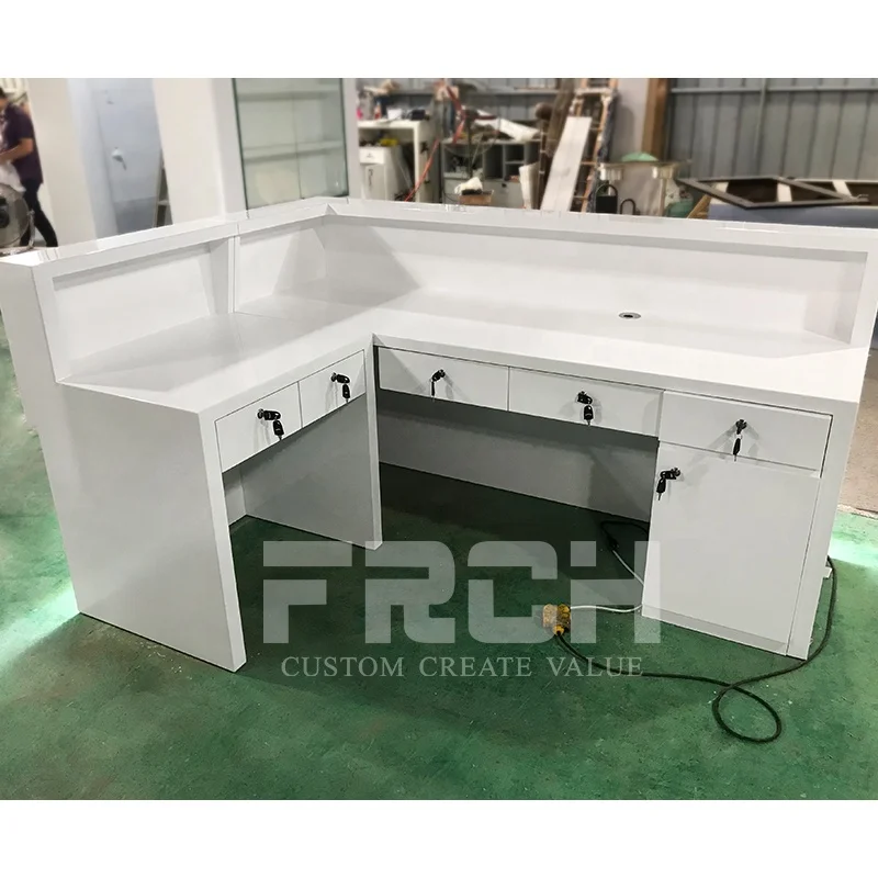 Custom Made Simple Design L Shape White Office Medical Clinic Barber Reception Desk Beauty Salon