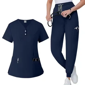 Factory Custom Women's Custom Embroidered Short Sleeve Nursing Scrub Sets Breathable Hospital Uniforms Made of Spandex for Women
