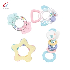 Chengji Sensory Soothing Novelty Toys Cartoon Colorful Early Education Rattle Newborn Wholesale Silicone Baby Toy Teething Rings