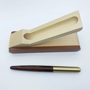 Custom Logo Gift Premium ECO Friendly Brass Wood Roller Ball Pen Stationery with Wood Box Stand
