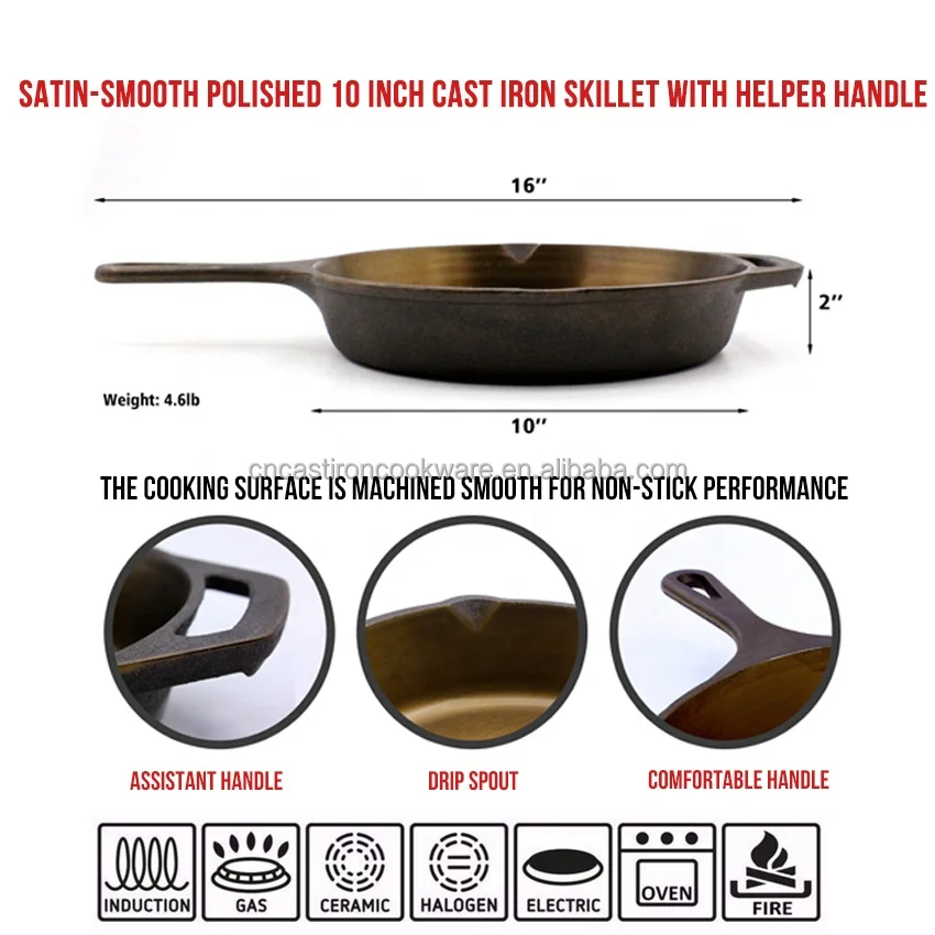 Обработанная гладкая полированная предварительно приправленная чугунная сковорода