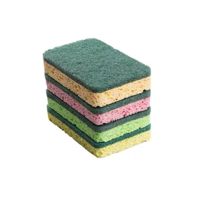 Factory Low-Priced Custom Color Polyester Cellulose Sponge Biodegradable Dishwashing Scouring Pad Sponges