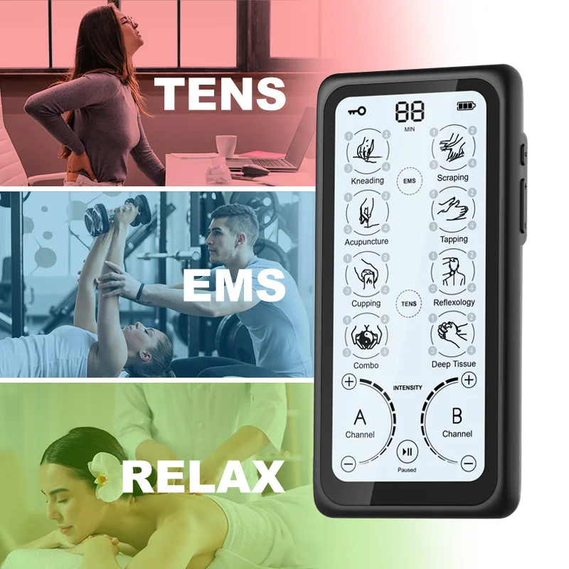 Portable Touch Screen Customized Modes Electric Therapy EMS Massager Tens Unit Electronic Pulse Massager Tens Massager Tens Unit
