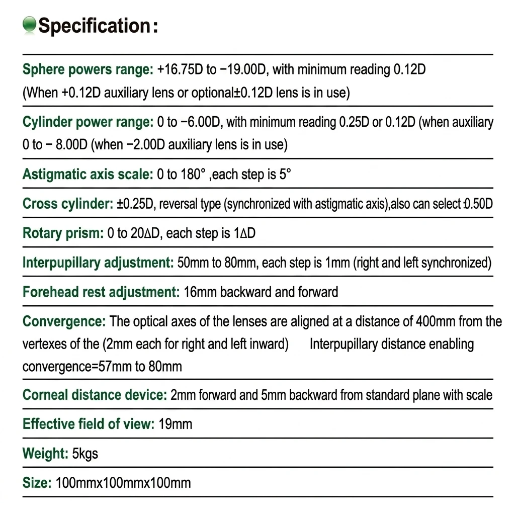 Best Optical Instrument Factory Price Manual Phoropter with 0.01 Ri Measurement Accuracy and 1 Year Warranty