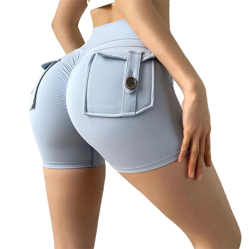 Fitness Sports Yoga Shorts Women Nude Peach Butt Pocket High Waist Butt Lift Quick Drying Yoga Pants