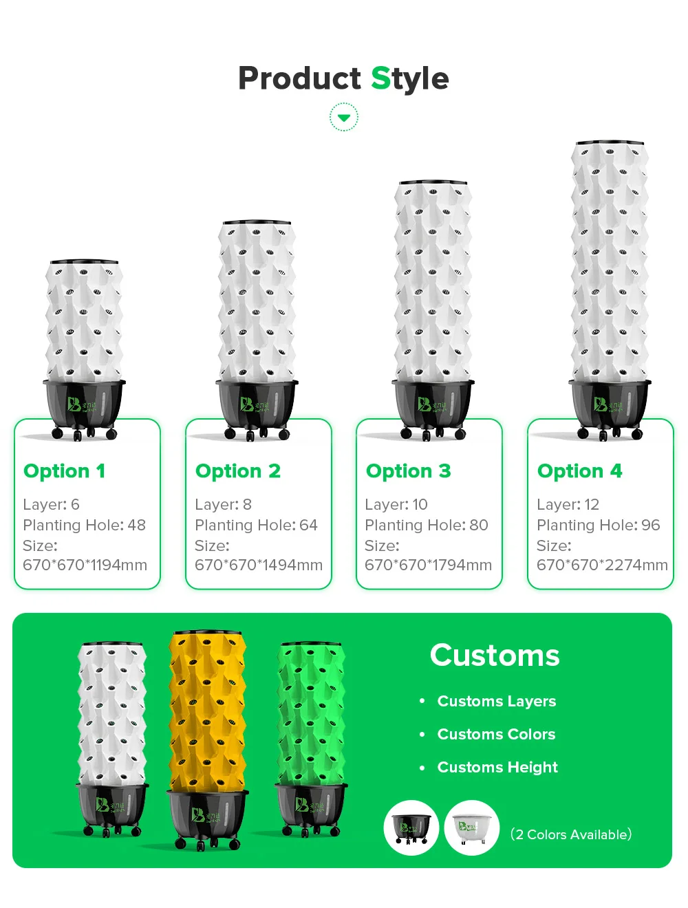 65L 10 Layer 80 Holes Dwc Aeroponic Growing  Tower Farming Vertical Garden  Hydroponic Systems for Sale