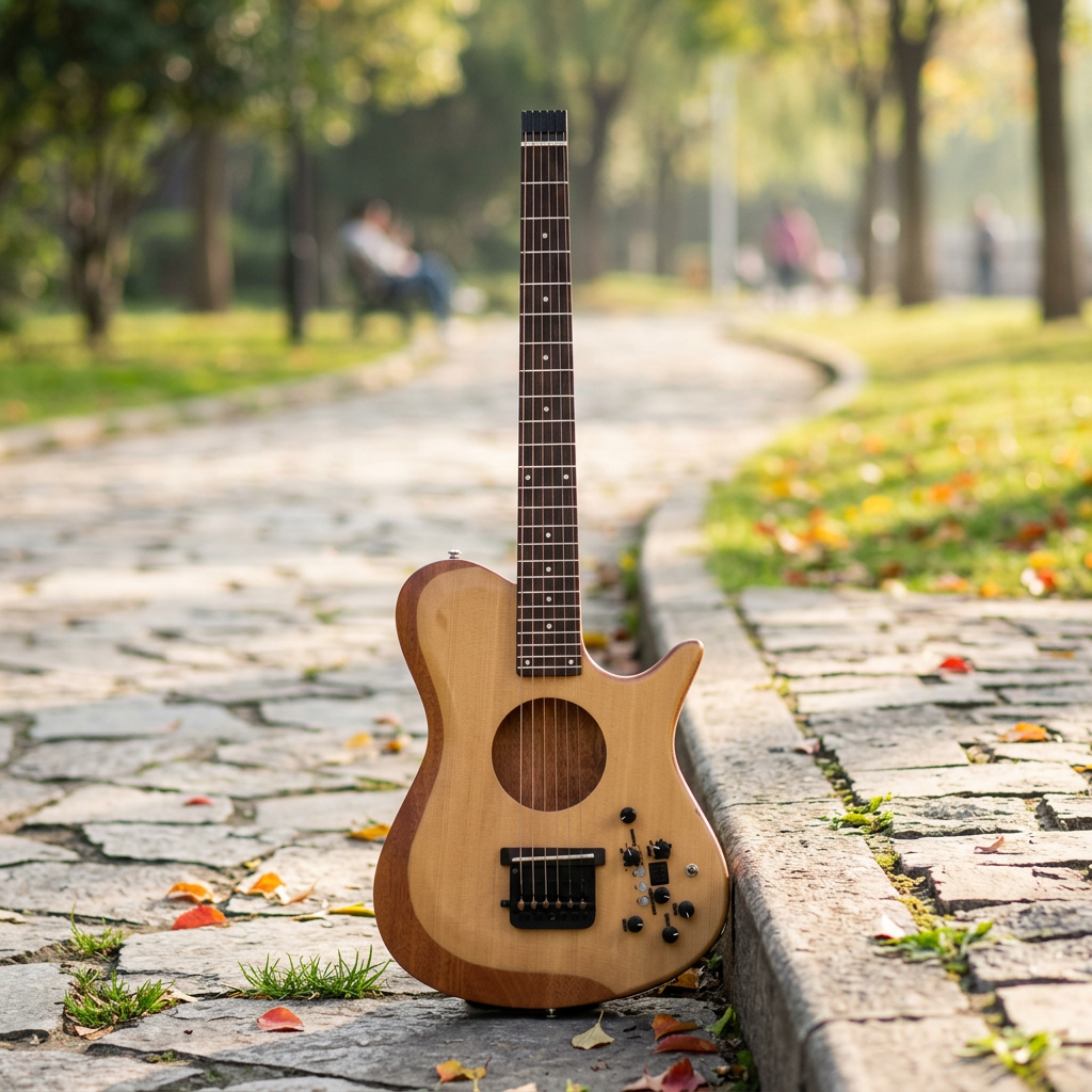ギター ZUMA Travel Guitar Zuma Headless Travel Guitar Built-In Drum Machine Effects Silent